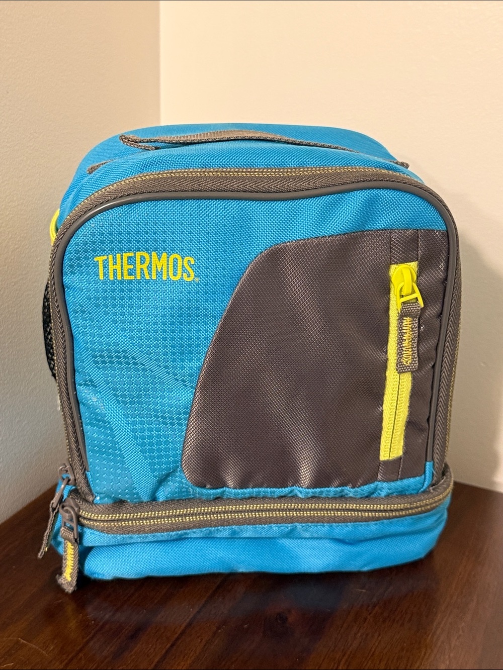 Thermos Dual Compartment Lunch Box Blue Gray Green Insulated Cooler Mesh Pocket
